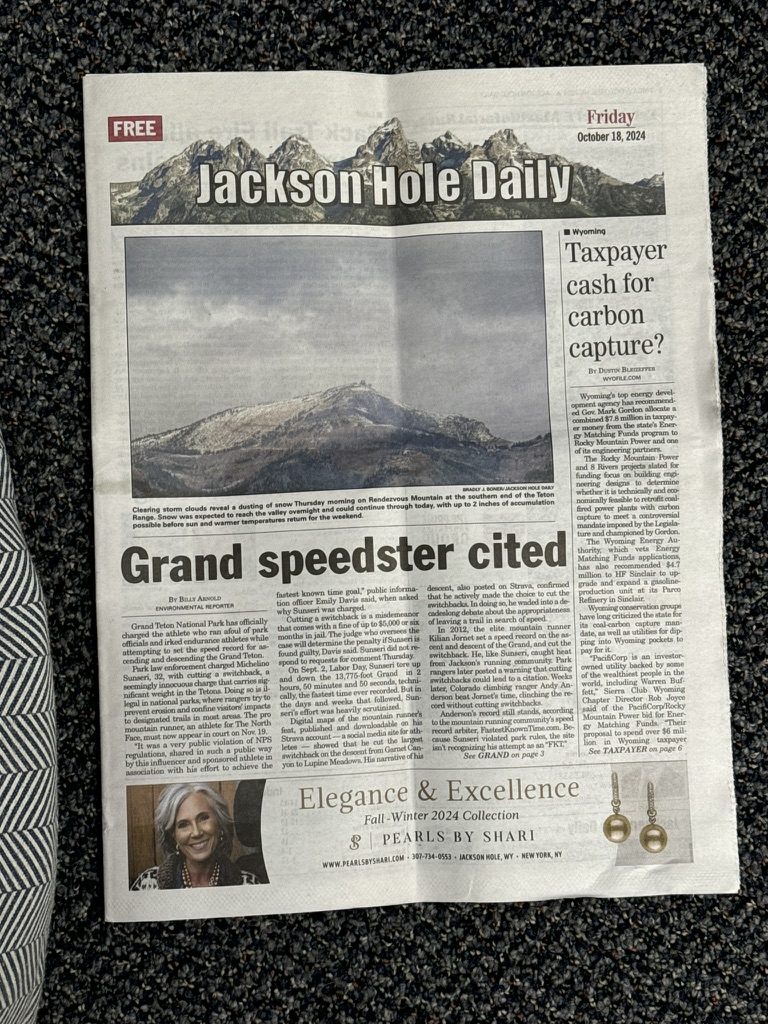 Front page, Jackson Hole Daily